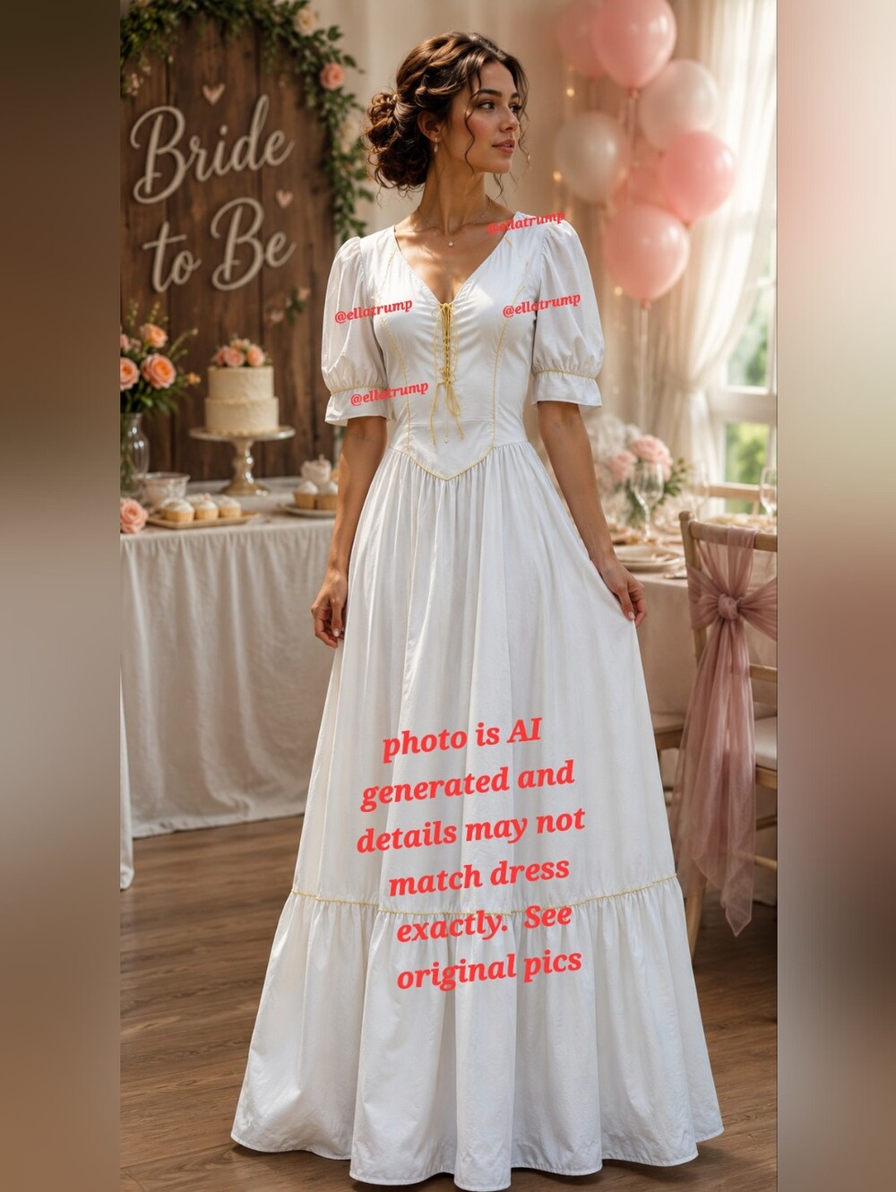 White Renaissance Homemade dress Yellow cording Probably a Size 9